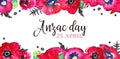 Anzac day design template. Poppy flowers on the top and on the bottom of the page. Hand drawn Royalty Free Stock Photo