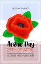 Anzac Day Lest We Forget banner. Remembrance service poster.