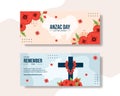 Anzac Day of Lest We Forget Horizontal Banner Flat Cartoon Hand Drawn Templates Illustration