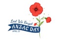 Anzac Day of Lest We Forget Illustration with Remembrance Soldier Paying Respect and Red Poppy Flower in Flat Hand Drawn Royalty Free Stock Photo