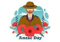 Anzac Day of Lest We Forget Vector Illustration on 25 April with Remembrance Soldier Paying Respect and Red Poppy Flower Royalty Free Stock Photo