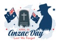 Anzac Day of Lest We Forget Vector Illustration on 25 April with Remembrance Soldier Paying Respect and Red Poppy Flower Royalty Free Stock Photo