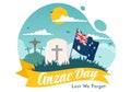 Anzac Day of Lest We Forget Vector Illustration on 25 April with Remembrance Soldier Paying Respect and Red Poppy Flower Royalty Free Stock Photo