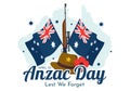 Anzac Day of Lest We Forget Vector Illustration on 25 April with Remembrance Soldier Paying Respect and Red Poppy Flower Royalty Free Stock Photo