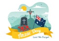 Anzac Day of Lest We Forget Vector Illustration on 25 April with Remembrance Soldier Paying Respect and Red Poppy Flower Royalty Free Stock Photo