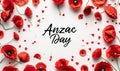 Anzac Day - lettering calligraphy text, poppy flowers on white background. Remembrance day symbol Royalty Free Stock Photo