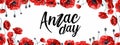 Anzac Day - lettering calligraphy text, poppy flowers on white background. Remembrance day symbol Royalty Free Stock Photo