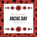 Anzac Day, national day of remembrance in Australia, card template with poppies background