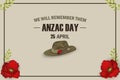 Anzac Day poppies memorial anniversary holiday. We will remember them. Anzac Day 25 April Australian war remembrance day poster or