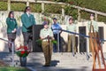 Anzac Day 2018, Tauranga, New Zealand. School representatives at podium Royalty Free Stock Photo