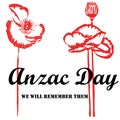 Anzac day 25th of April remembrance on white background