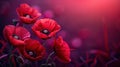 Anzac Day Tribute: Red Poppy Flowers on Purple Background - AI Generated Digital Design Royalty Free Stock Photo