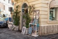 Anzio, Lazio region, Italy - August 27, 2018: Lovely small gift shop with furniture and accessories in sea style.