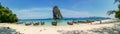 Panorama view of longtail boat parked to wait for tourists at Ao Nang