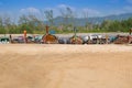 AO NANG, THAILAND - MARCH 05, 2018: Beautiful outdoor view of Fishing thai boats in a row at the shore of Po-da island