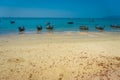 AO NANG, THAILAND - MARCH 05, 2018: Outdoor view of many fishing thai boats at Po-da island, Krabi Province, Andaman Sea