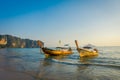 AO NANG, THAILAND - MARCH 05, 2018: Outdoor view of two fishing thai boats at Po-da island, Krabi Province, Andaman Sea