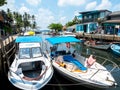 Ao Yai fisherman village scene with boats and seascape view in Koh Kood island.