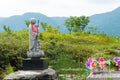 Jizo Bosatsu Statue at Osorezan Bodaiji Temple in Mutsu, Aomori, Japan. founded in 862 AD by the Royalty Free Stock Photo