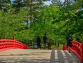 Red bridge over the moat Royalty Free Stock Photo