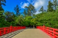 Red bridge over the moat Royalty Free Stock Photo