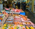 Raw fish sashimi at traditional market