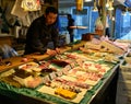 Raw fish sashimi at traditional market