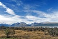 Aoraki / Mount Cook, the highest mountain in New Zealand, and the Tasman River seen from Glentanner Park Centre Royalty Free Stock Photo