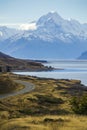 Aoraki/Mount Cook, road and turquoise lake Pukaki view from PeterÃÂ´s Lookout Royalty Free Stock Photo