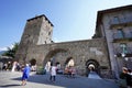 AOSTA, ITALY - AUGUST 20, 2021: roman ruins Porta Praetoria gate in Aosta city, northern Italy