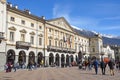 Aosta, Italy, Mach, 10, 2013. People walking on Central Plaza Emilio Chanoux near Municipality building