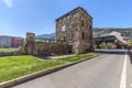 Aosta, Italy. View of the ancient Roman tower called Torre del Lebbroso (Tower of the Leper). Royalty Free Stock Photo