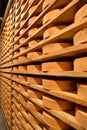 Aosta valley Fontina Italian cheese. Traditional cave aging storage. Royalty Free Stock Photo
