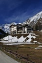 Aosta Valley, Italy. Alpine hotel architecture