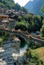 Aosta Valley, Italy - The ancient Roman bridge over the river in the little village named  Pontboset Royalty Free Stock Photo