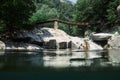 Aosta Valley, Italy - The wooden bridge over the river in the little village named  Pontboset Royalty Free Stock Photo