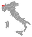 Aosta Valley red highlighted in map of Italy