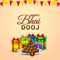 Happy bhai dooj indian festival greeting card with vector gifts and sweet