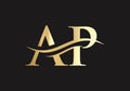 AP logo design. Initial AP letter logo vector. Swoosh letter AP logo design Royalty Free Stock Photo