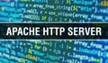 APACHE HTTP SERVER with Digital java code text. APACHE HTTP SERVER and Computer software coding vector concept. Programming coding