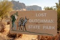 Apache Junction, AZ / USA - October 7 2020: Entrance sign to the Lost Dutchman State Park in Apache Junction, Arizona, USA Royalty Free Stock Photo