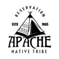 Apache tribe vector vintage emblem, label, badge o logo in monochrome style isolated on white background
