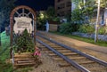 Apanese Otaru welcome sign board at a railway at night in Hokkaido, Japan. Royalty Free Stock Photo