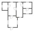 Apartment architectural plan. Black and white isolated condominium or house. Floor plan, interior design kitchen Royalty Free Stock Photo
