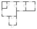 Apartment architectural plan. Black and white isolated condominium or house. Floor plan, interior design kitchen Royalty Free Stock Photo