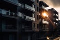 Apartment block at sunrise.architectural concept for real estate developers and sellers. Generative AI