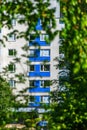 Apartment building among the branches in the summer Royalty Free Stock Photo