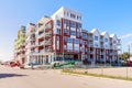 Apartment building in construction on a clear autumn day