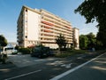 Apartment building in France against blue clear sky