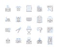 Apartment building outline icons collection. Apartment, Building, Block, Complex, Structure, Dwelling, High-rise vector